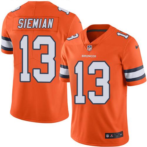Nike Broncos #13 Trevor Siemian Orange Men's Stitched NFL Limited Rush Jersey - Click Image to Close